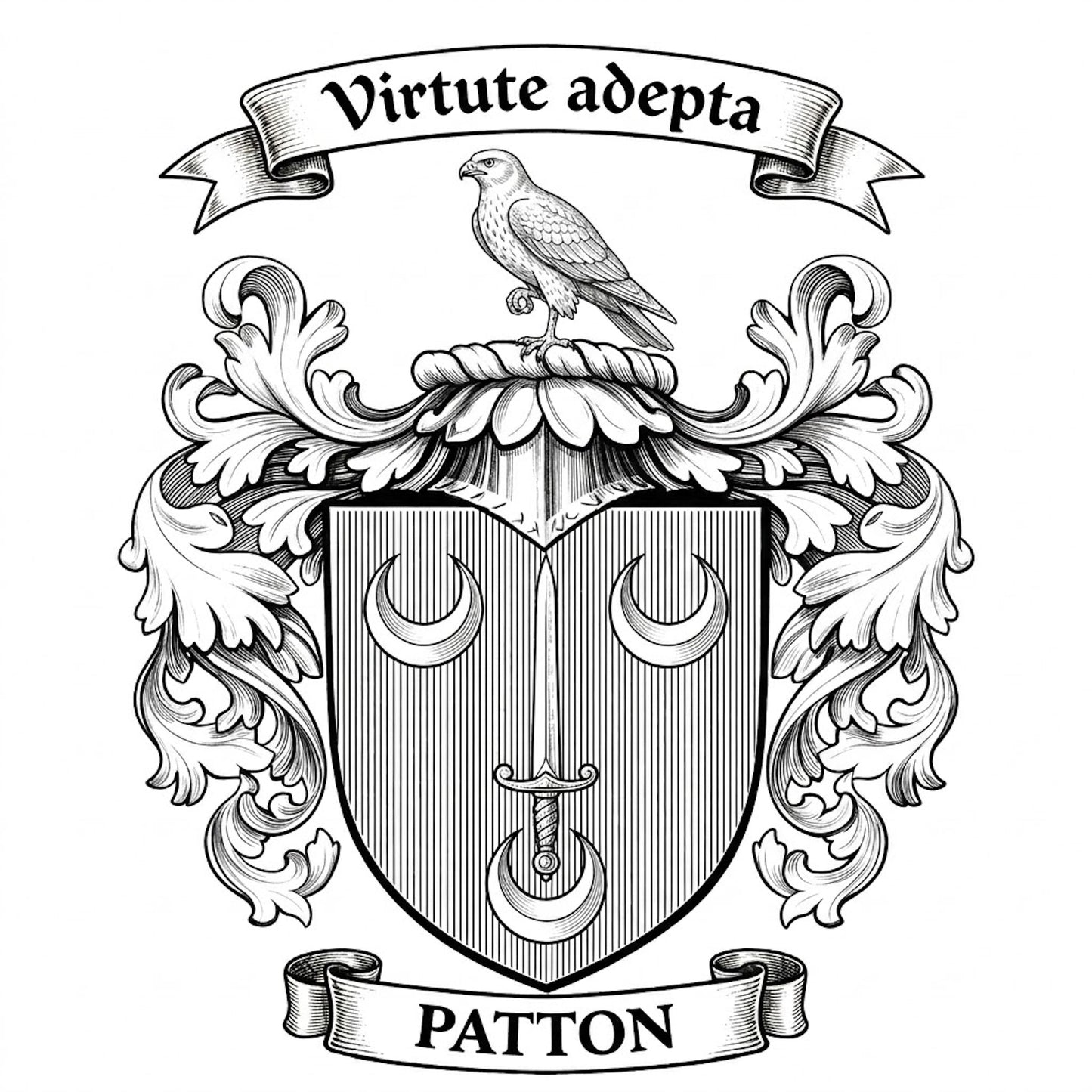 The Patton Family Coat of Arms digital download: Includes Color PNG, B&W PNG, and SVG vector files