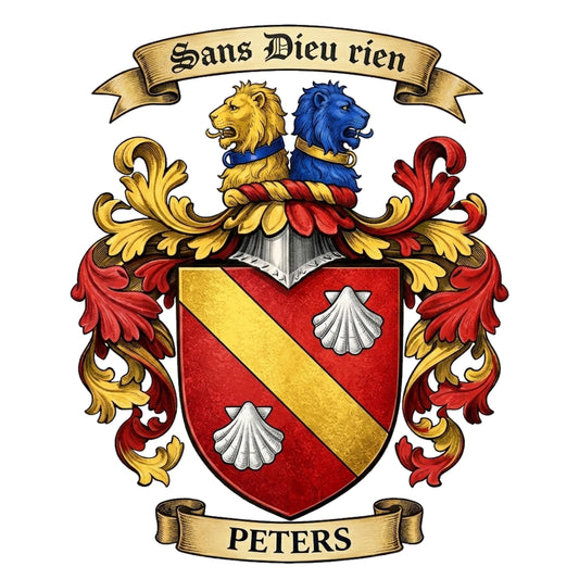 The Peters Family Coat of Arms digital download: Includes Color PNG, B&W PNG, and SVG vector files