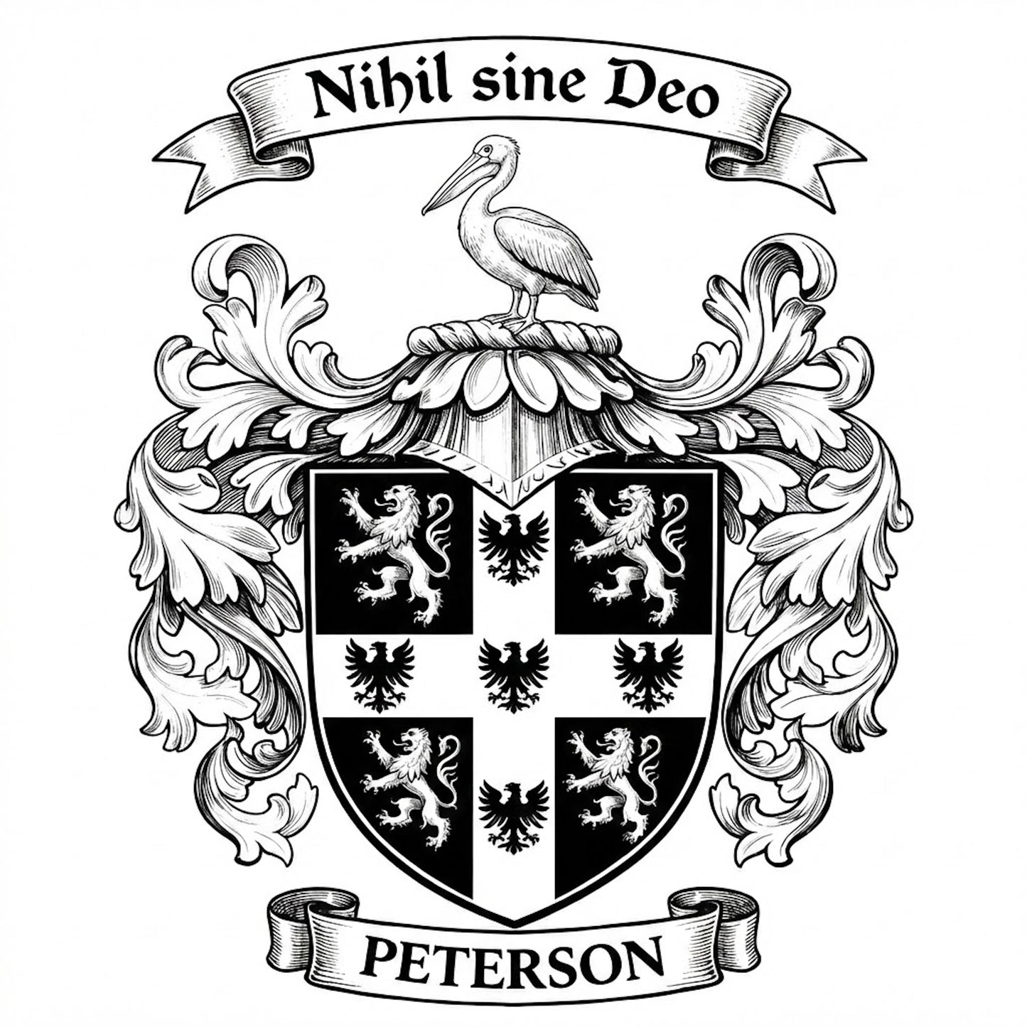 The Peterson Family Coat of Arms digital download: Includes Color PNG, B&W PNG, and SVG vector files