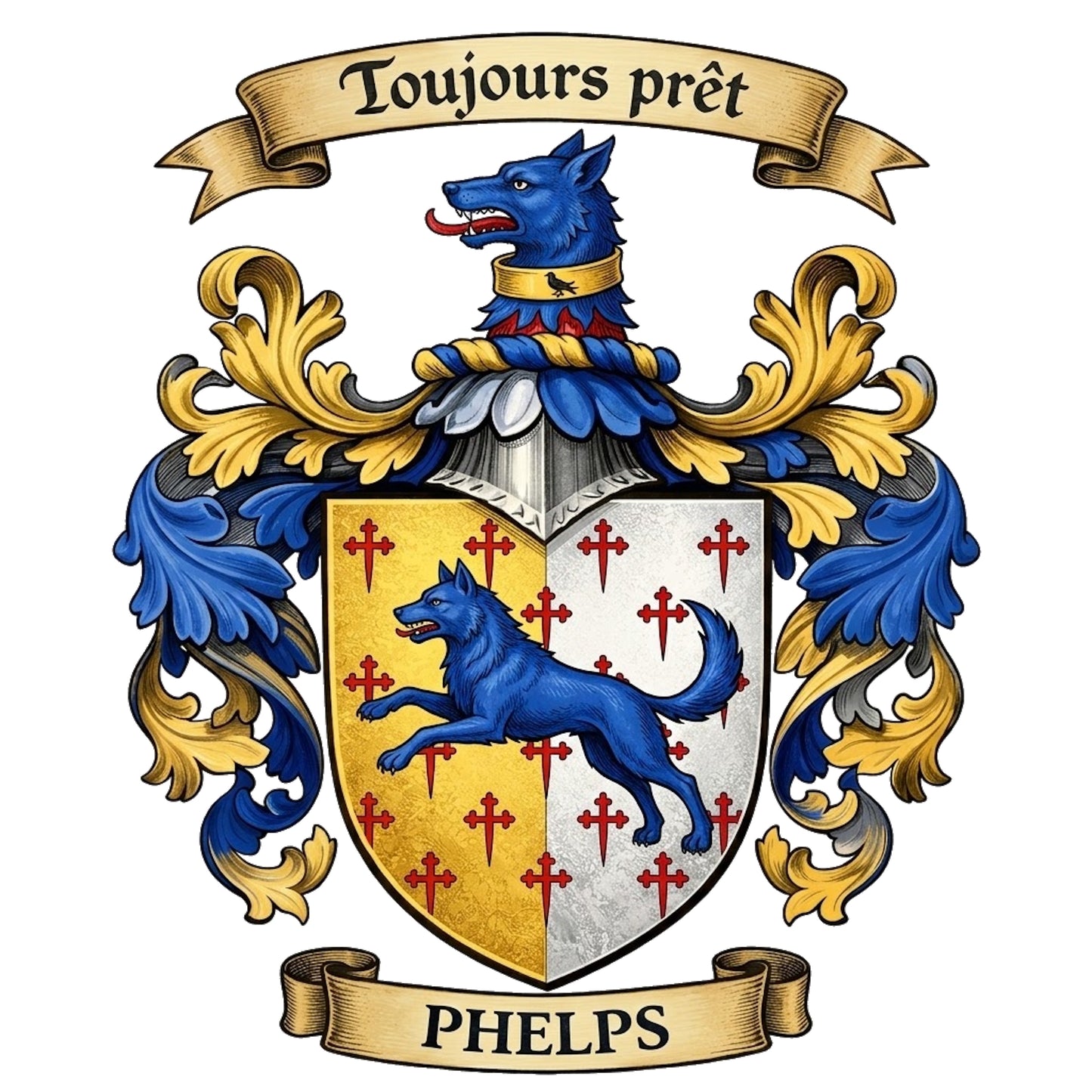 The Phelps Family Coat of Arms digital download: Includes Color PNG, B&W PNG, and SVG vector files