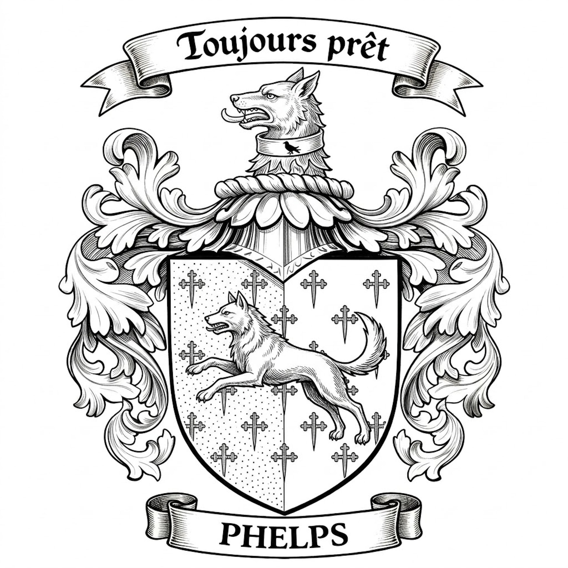 The Phelps Family Coat of Arms digital download: Includes Color PNG, B&W PNG, and SVG vector files