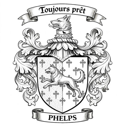 The Phelps Family Coat of Arms digital download: Includes Color PNG, B&W PNG, and SVG vector files