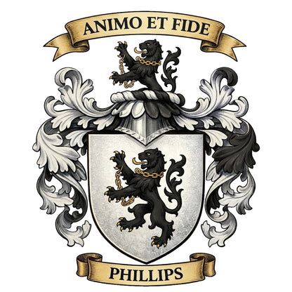 The Phillips Family Coat of Arms digital download: Includes Color PNG, B&W PNG, and SVG vector files