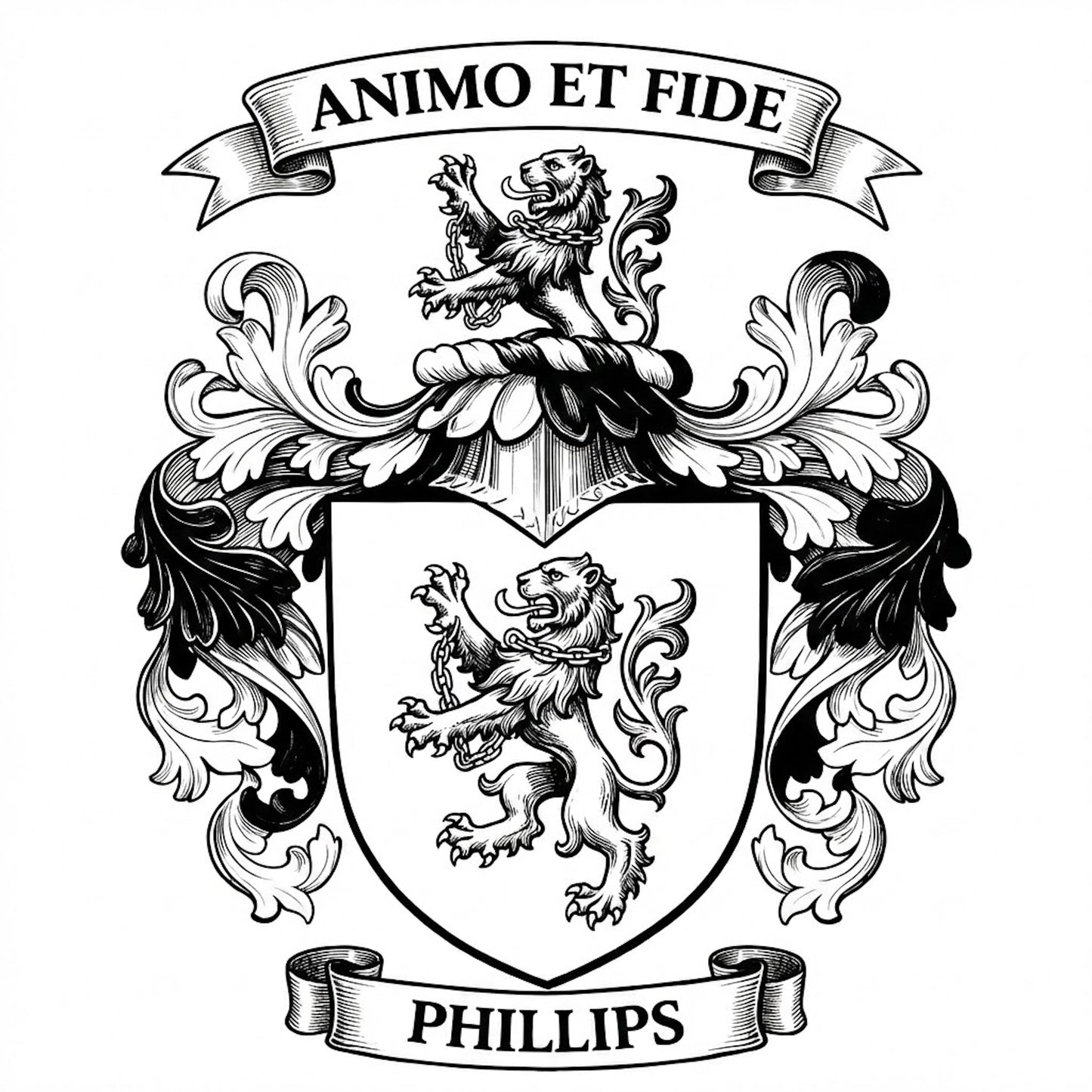 The Phillips Family Coat of Arms digital download: Includes Color PNG, B&W PNG, and SVG vector files
