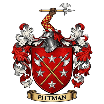 The Pittman Family Coat of Arms digital download: Includes Color PNG, B&W PNG, and SVG vector files