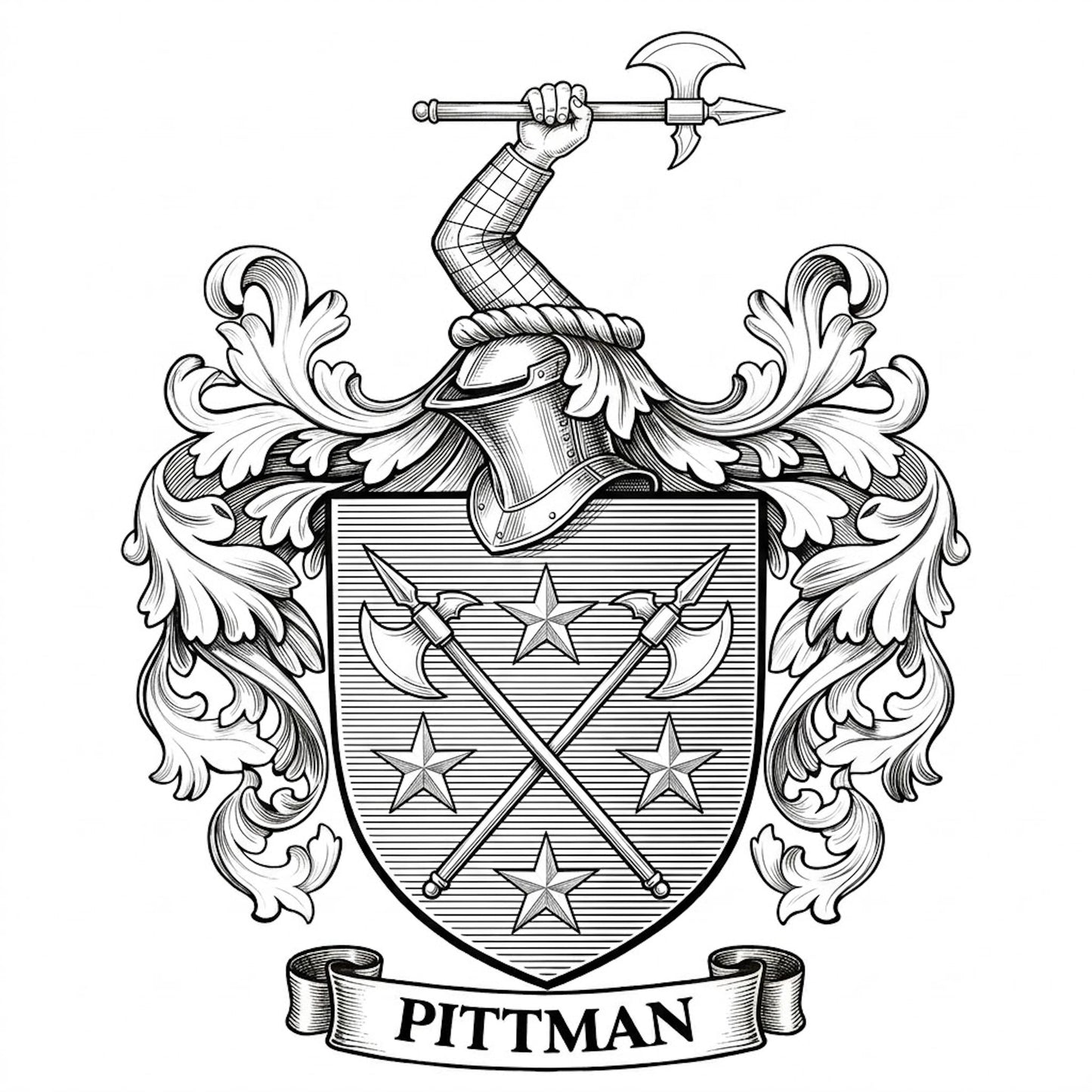 The Pittman Family Coat of Arms digital download: Includes Color PNG, B&W PNG, and SVG vector files