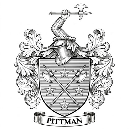 The Pittman Family Coat of Arms digital download: Includes Color PNG, B&W PNG, and SVG vector files