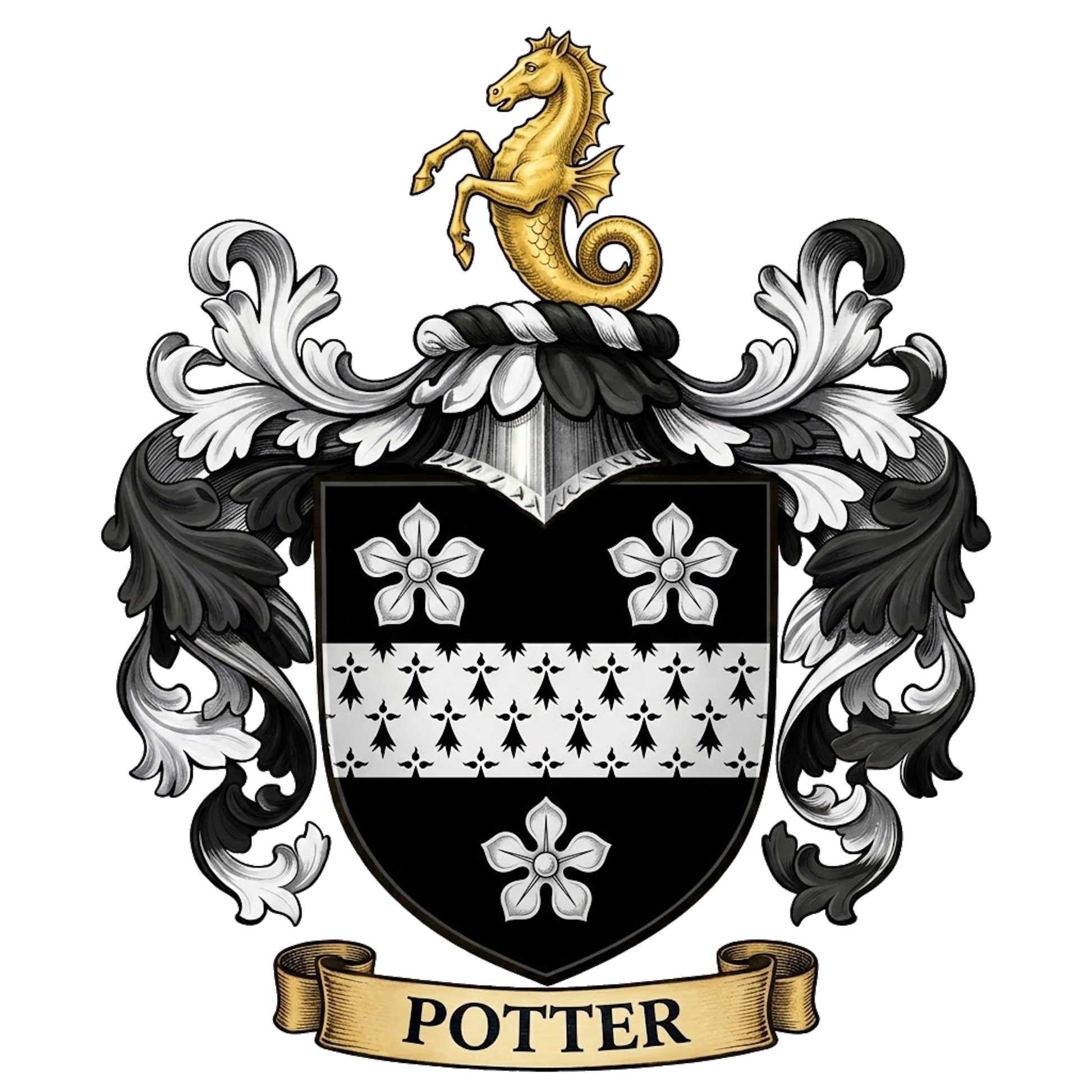 The Potter Family Coat of Arms digital download: Includes Color PNG, B&W PNG, and SVG vector files