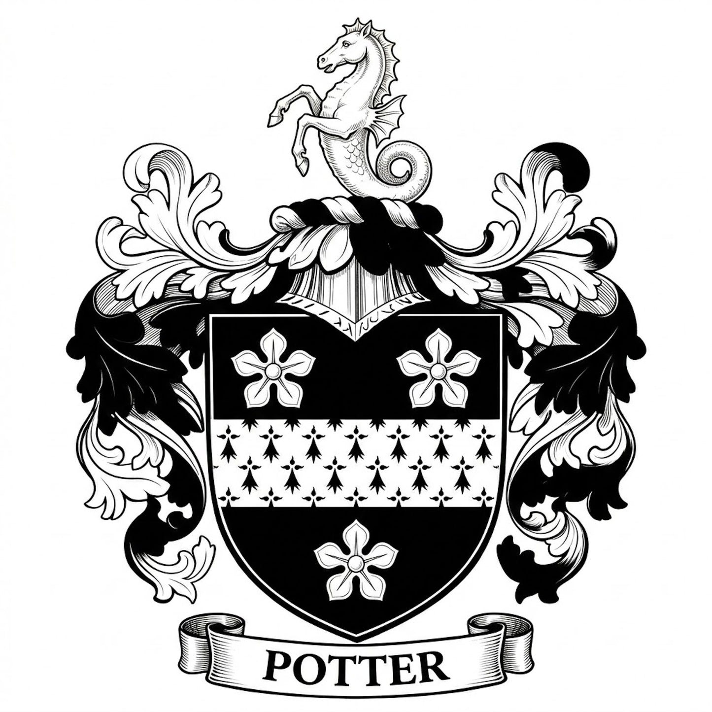 The Potter Family Coat of Arms digital download: Includes Color PNG, B&W PNG, and SVG vector files