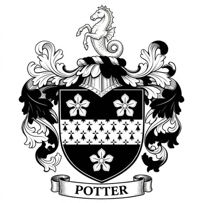 The Potter Family Coat of Arms digital download: Includes Color PNG, B&W PNG, and SVG vector files