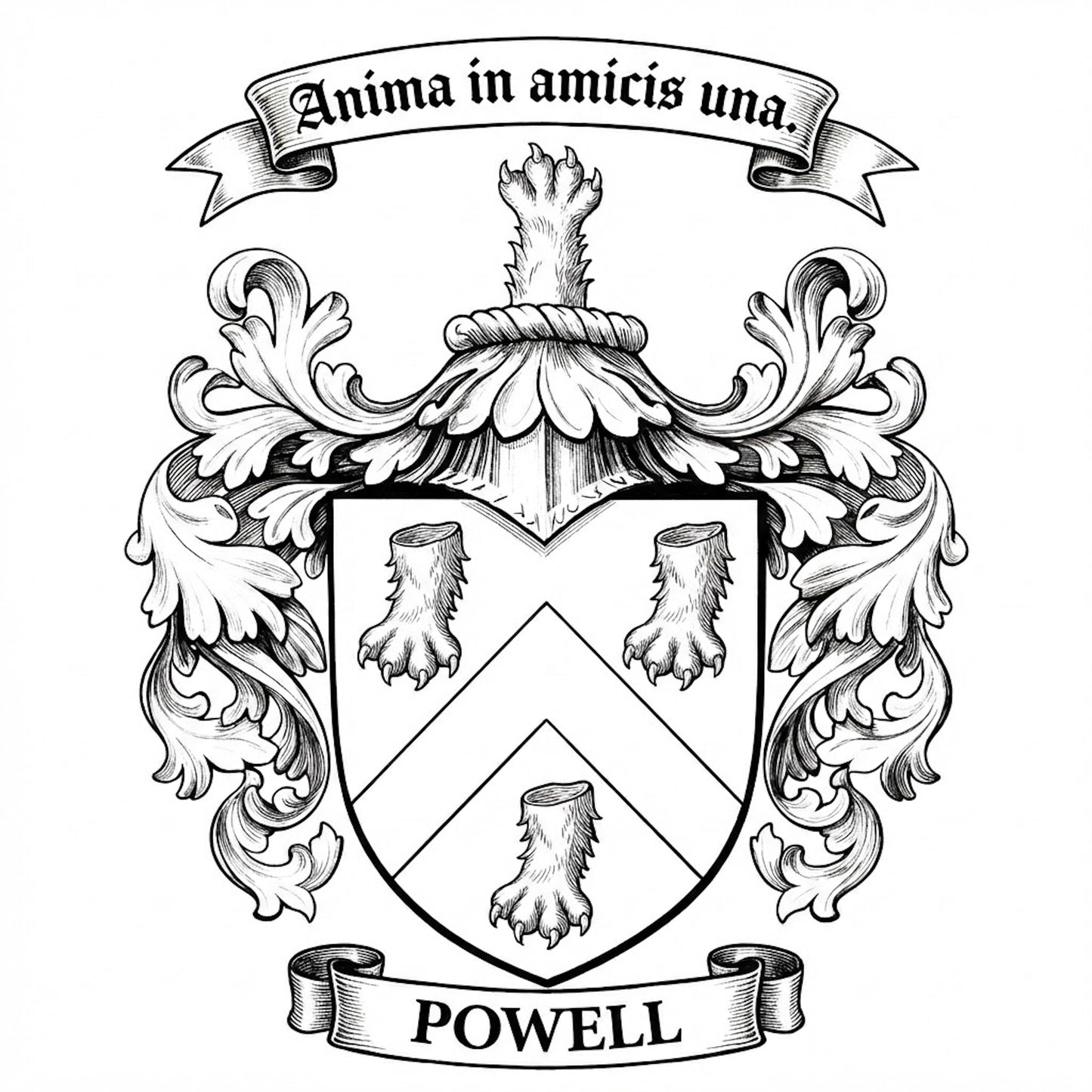The Powell Family Coat of Arms digital download: Includes Color PNG, B&W PNG, and SVG vector files