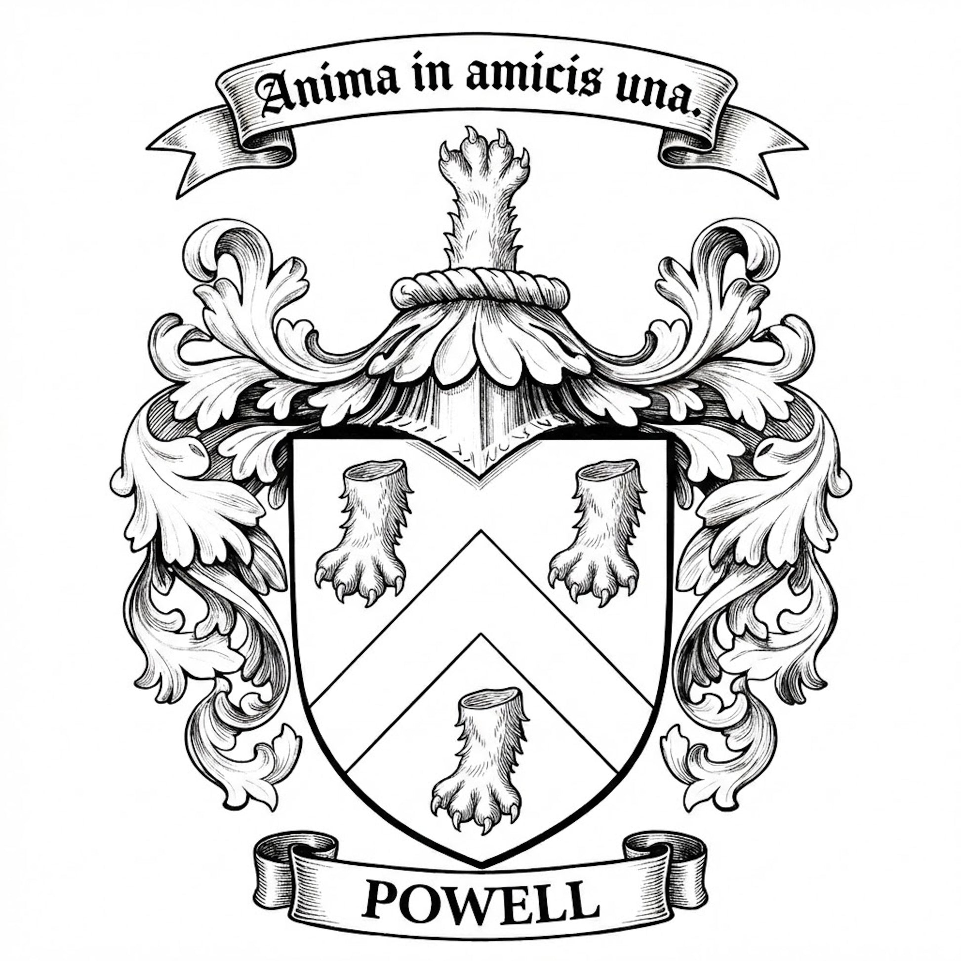 The Powell Family Coat of Arms digital download: Includes Color PNG, B&W PNG, and SVG vector files