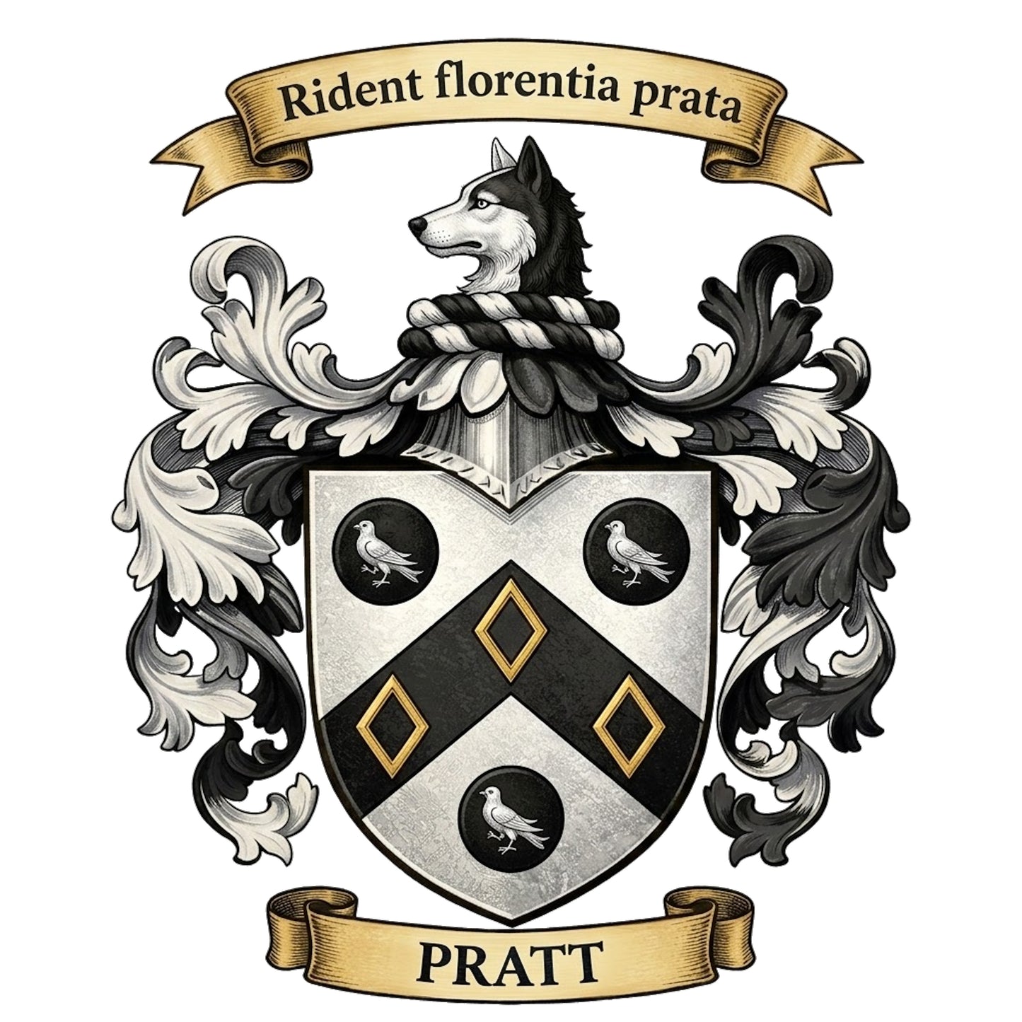The Pratt Family Coat of Arms digital download: Includes Color PNG, B&W PNG, and SVG vector files