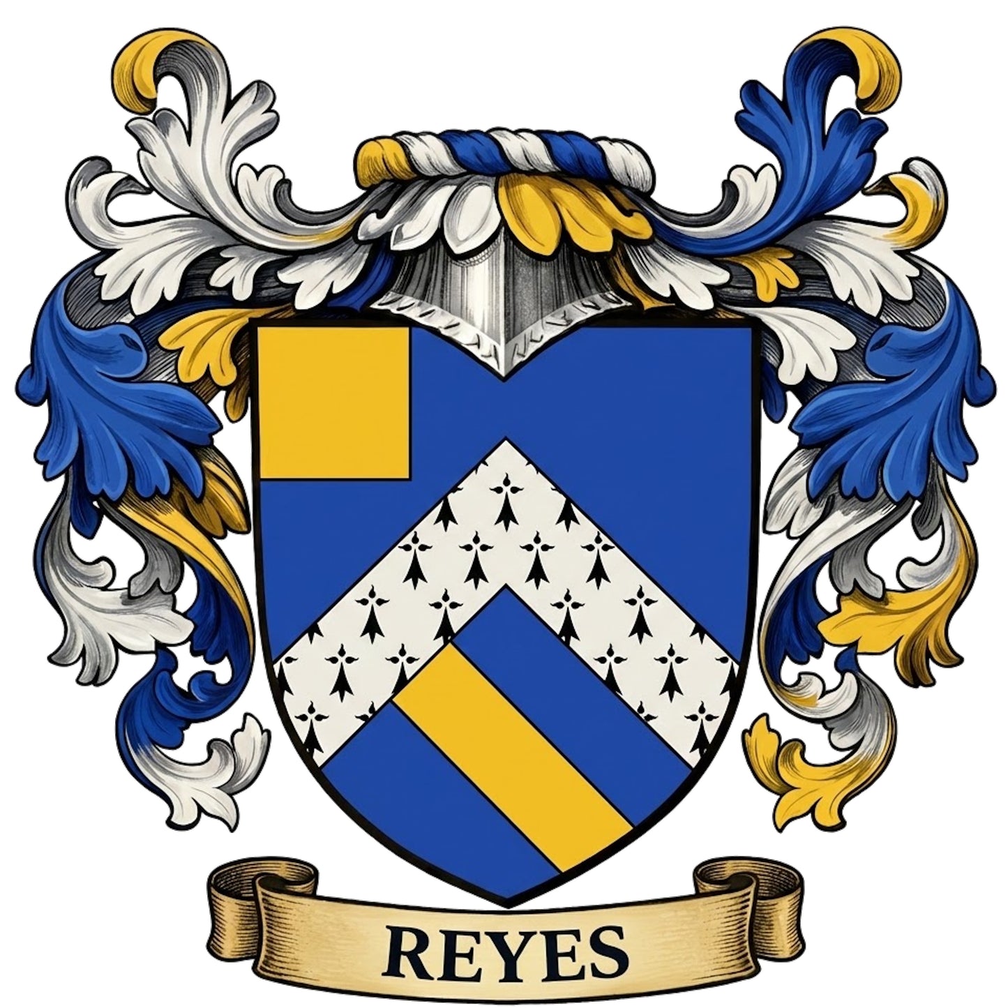 The Reyes Family Coat of Arms digital download: Includes Color PNG, B&W PNG, and SVG vector files