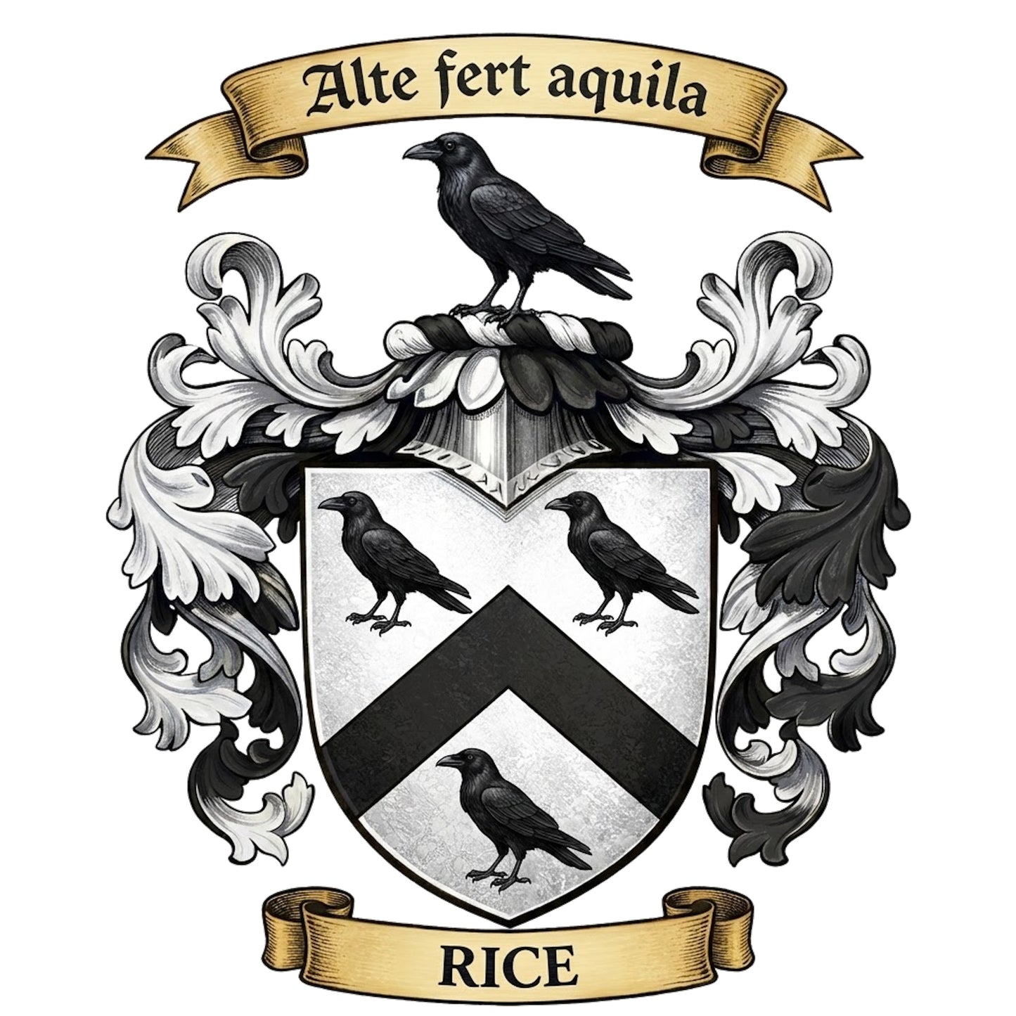 The Rice Family Coat of Arms digital download: Includes Color PNG, B&W PNG, and SVG vector files