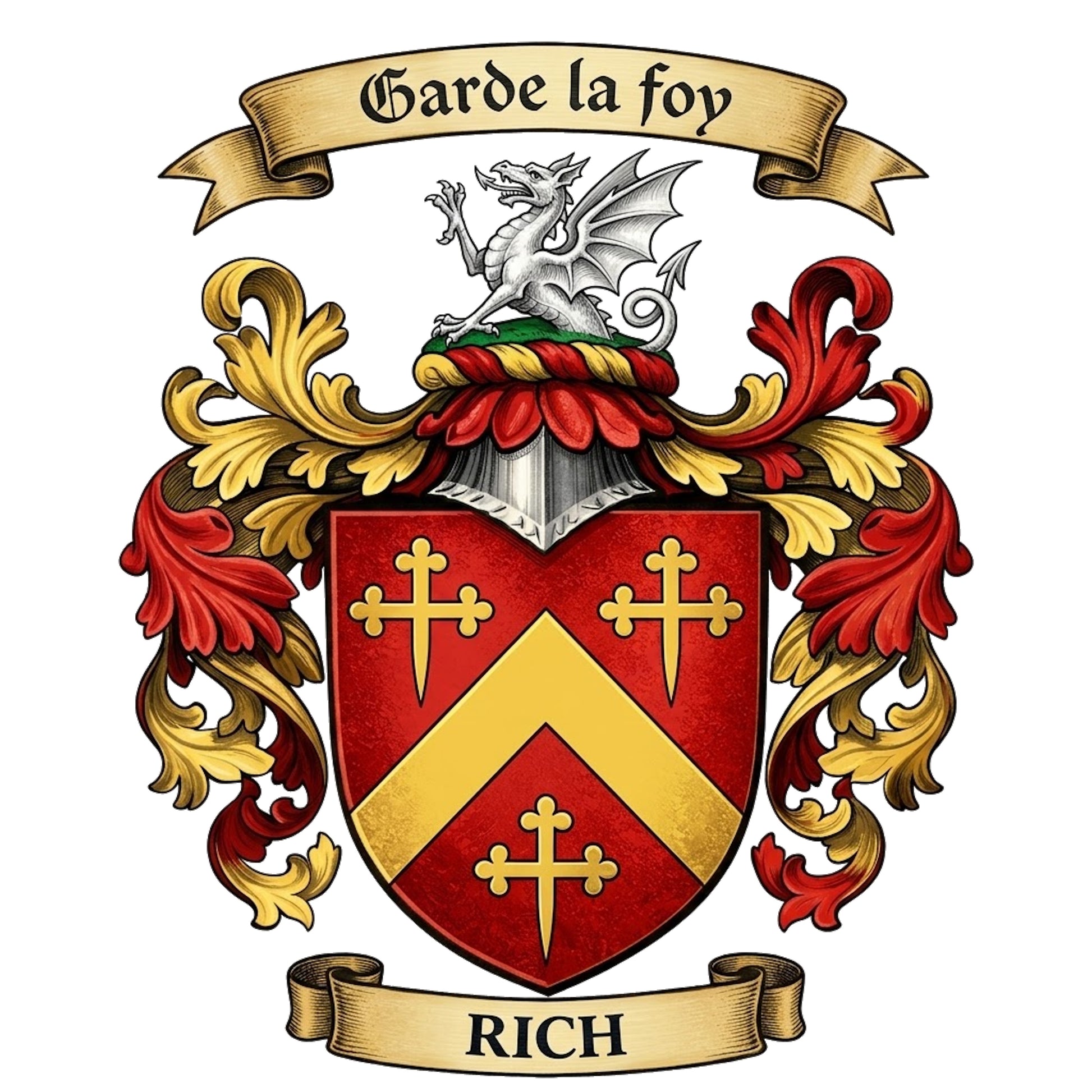 The Rich Family Coat of Arms digital download: Includes Color PNG, B&W PNG, and SVG vector files