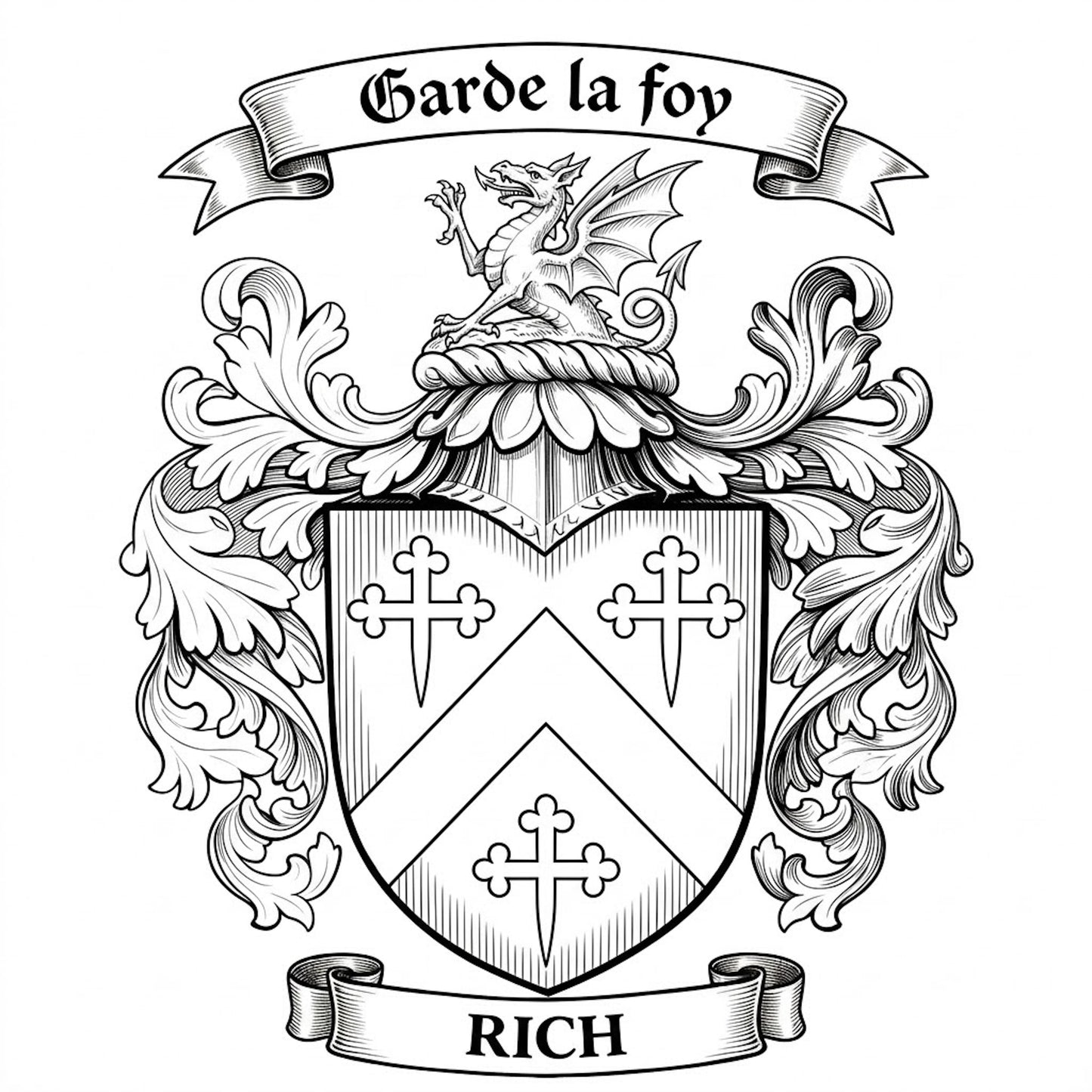 The Rich Family Coat of Arms digital download: Includes Color PNG, B&W PNG, and SVG vector files