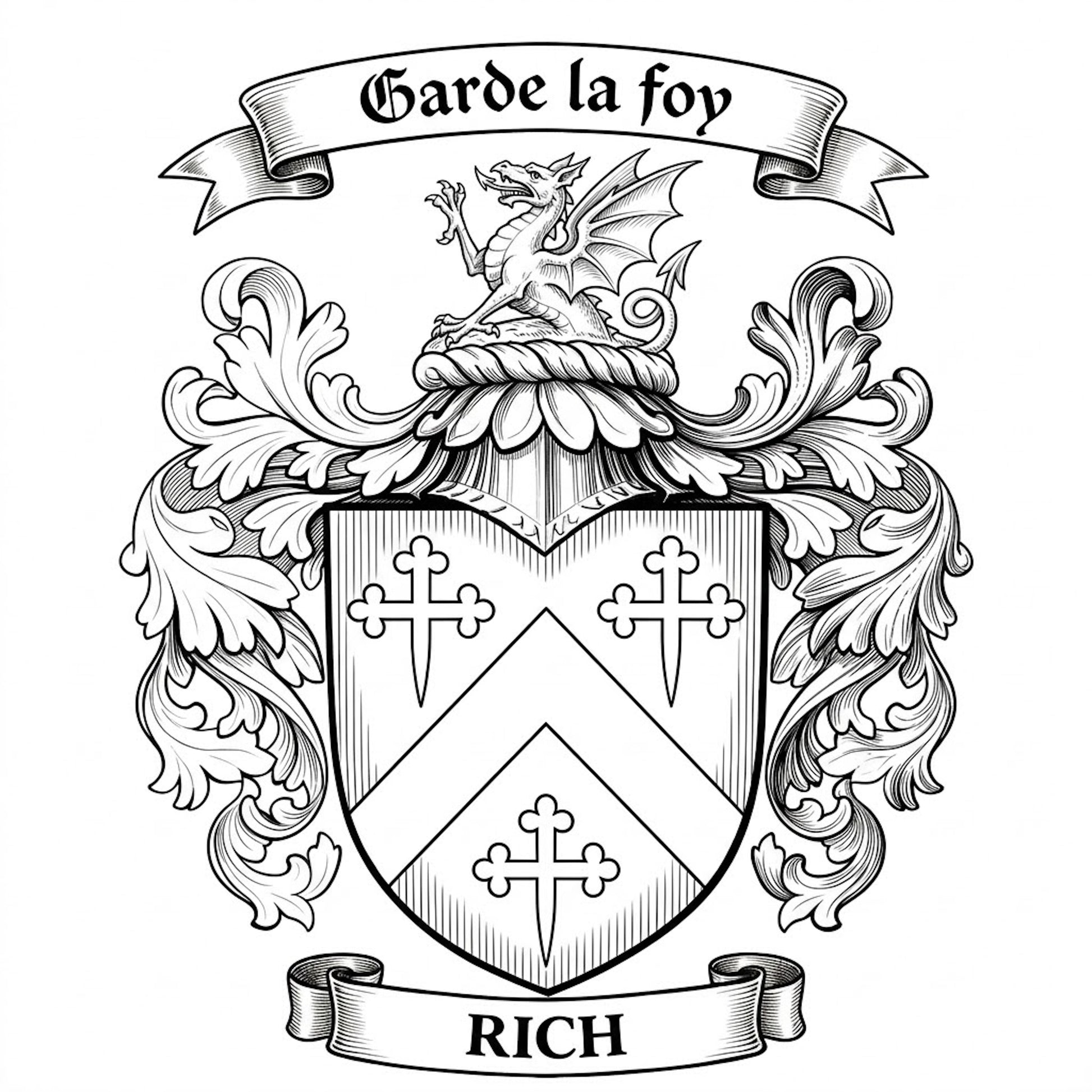 The Rich Family Coat of Arms digital download: Includes Color PNG, B&W PNG, and SVG vector files