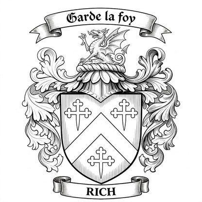 The Rich Family Coat of Arms digital download: Includes Color PNG, B&W PNG, and SVG vector files