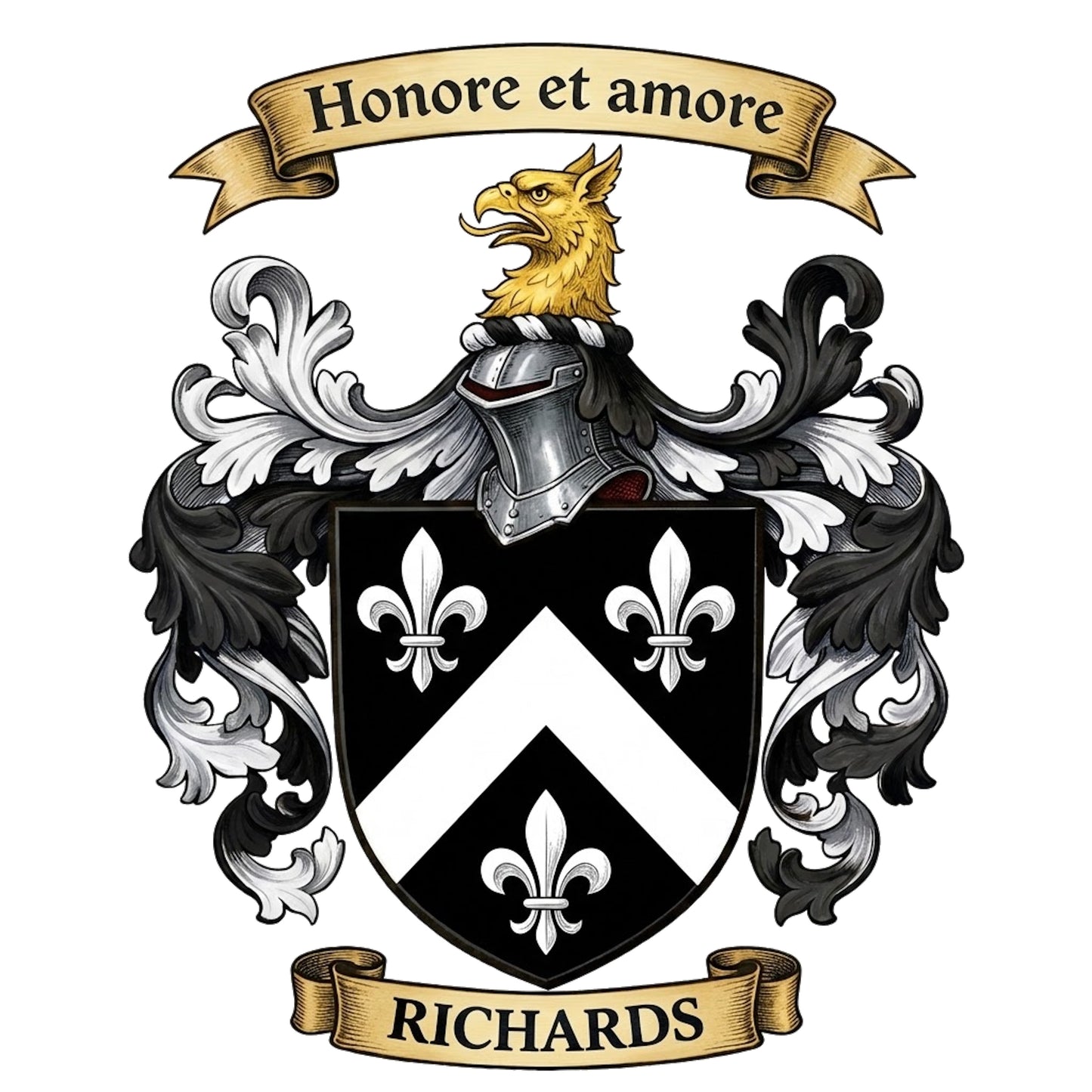 The Richards Family Coat of Arms digital download: Includes Color PNG, B&W PNG, and SVG vector files