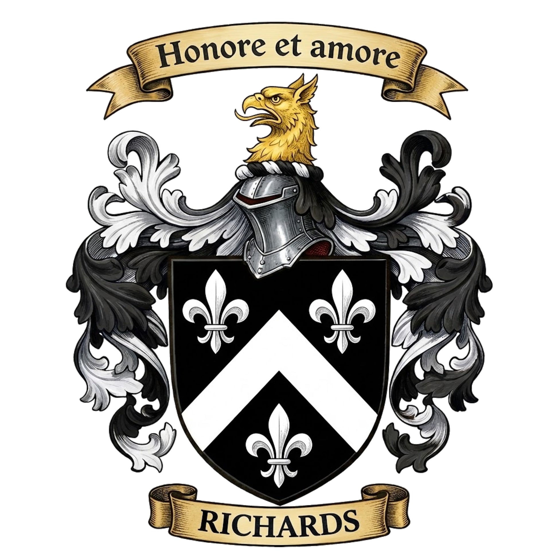 The Richards Family Coat of Arms digital download: Includes Color PNG, B&W PNG, and SVG vector files