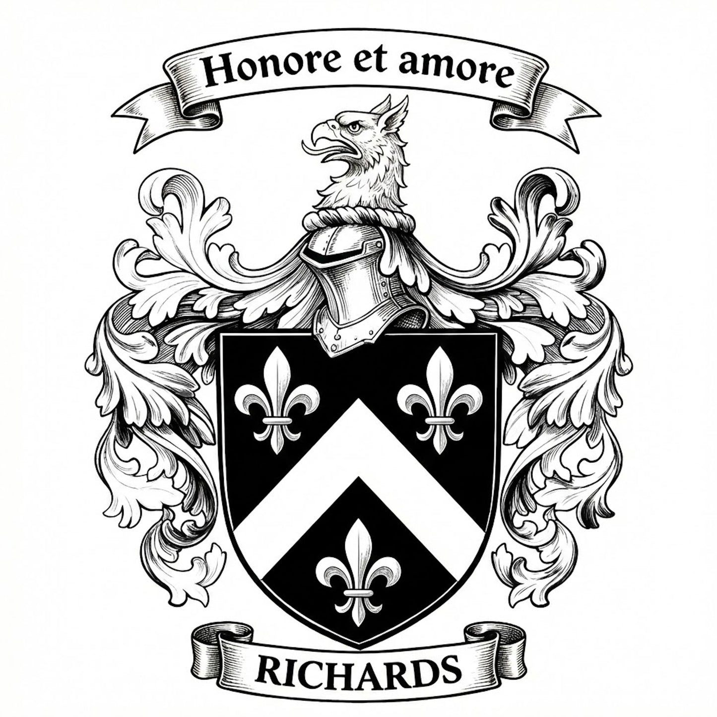 The Richards Family Coat of Arms digital download: Includes Color PNG, B&W PNG, and SVG vector files