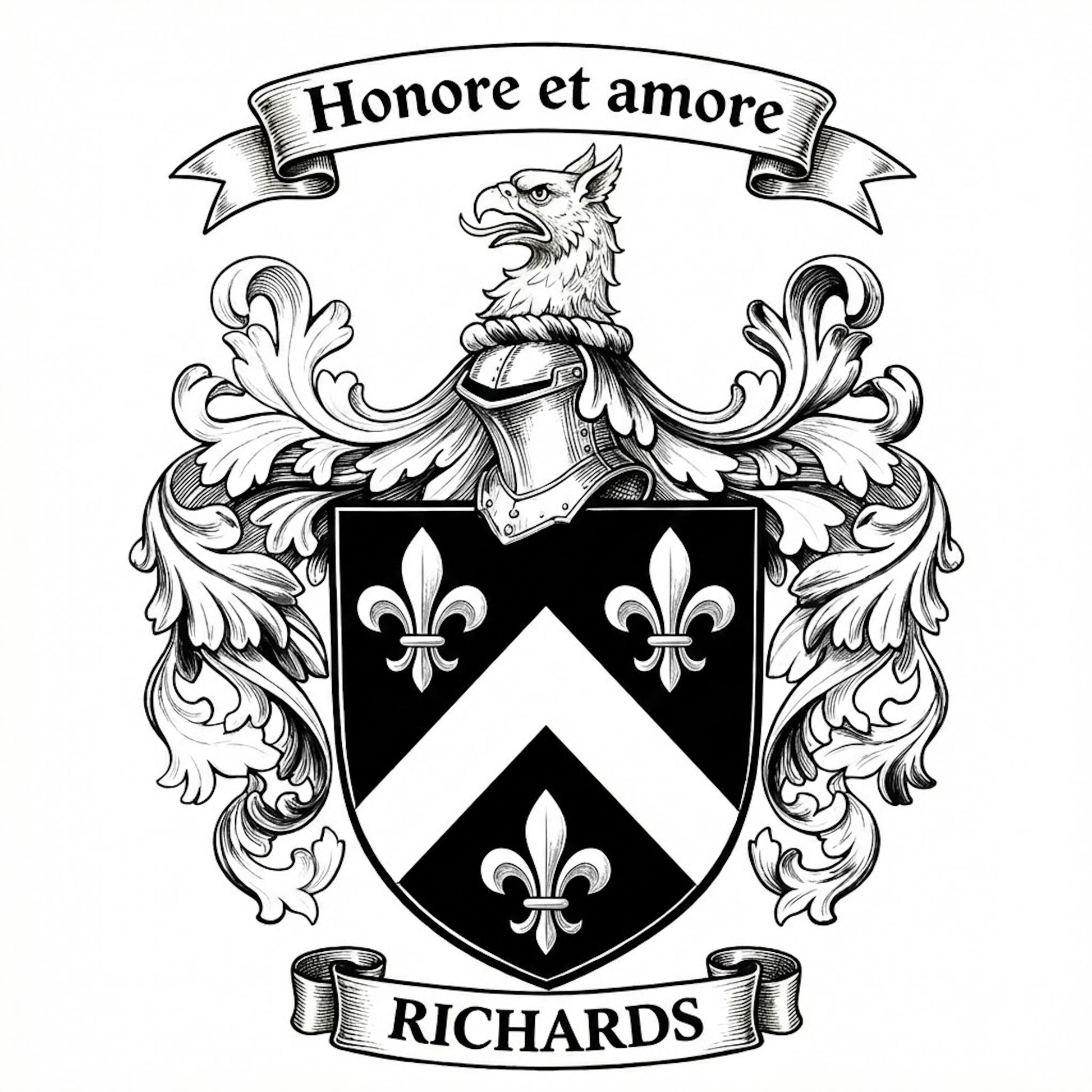 The Richards Family Coat of Arms digital download: Includes Color PNG, B&W PNG, and SVG vector files
