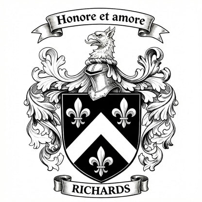 The Richards Family Coat of Arms digital download: Includes Color PNG, B&W PNG, and SVG vector files