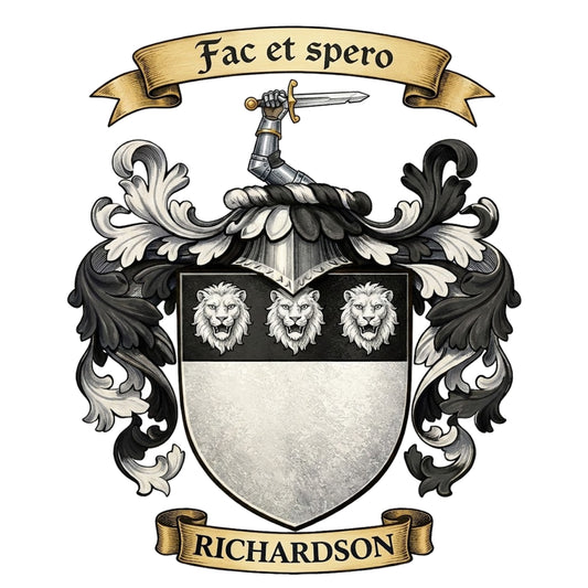 The Richardson Family Coat of Arms digital download: Includes Color PNG, B&W PNG, and SVG vector files