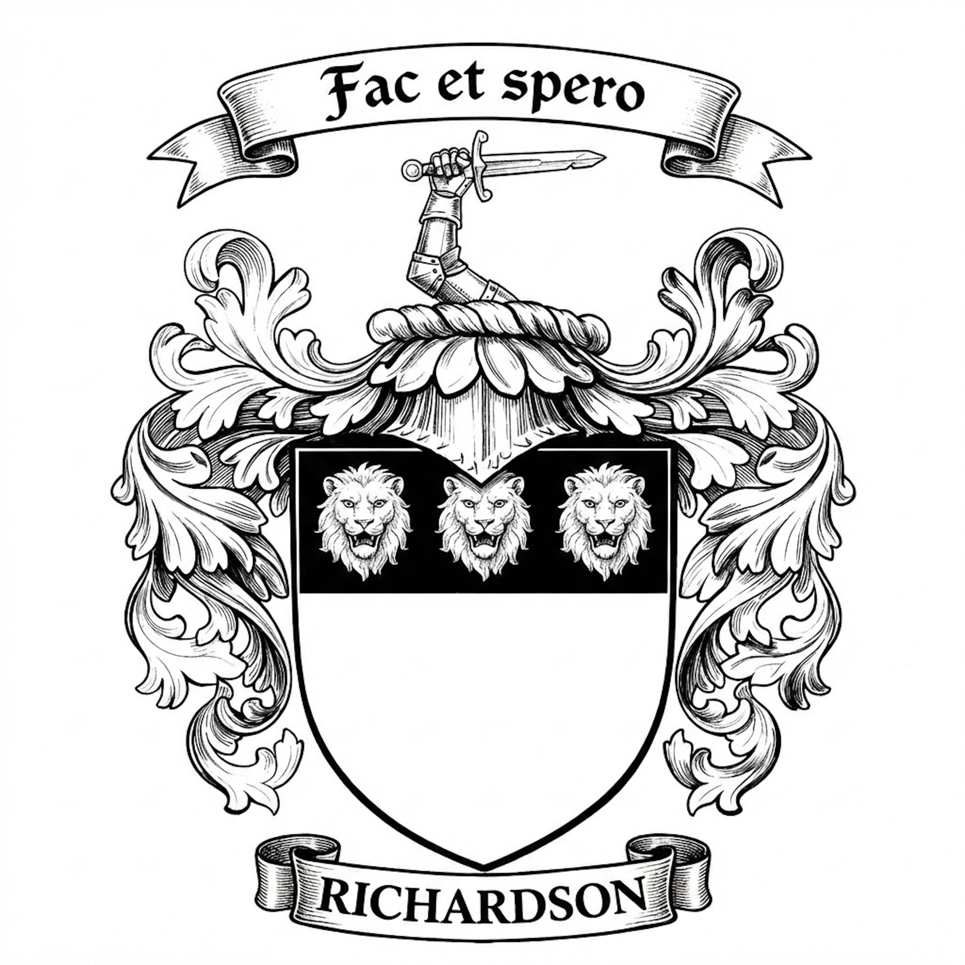 The Richardson Family Coat of Arms digital download: Includes Color PNG, B&W PNG, and SVG vector files