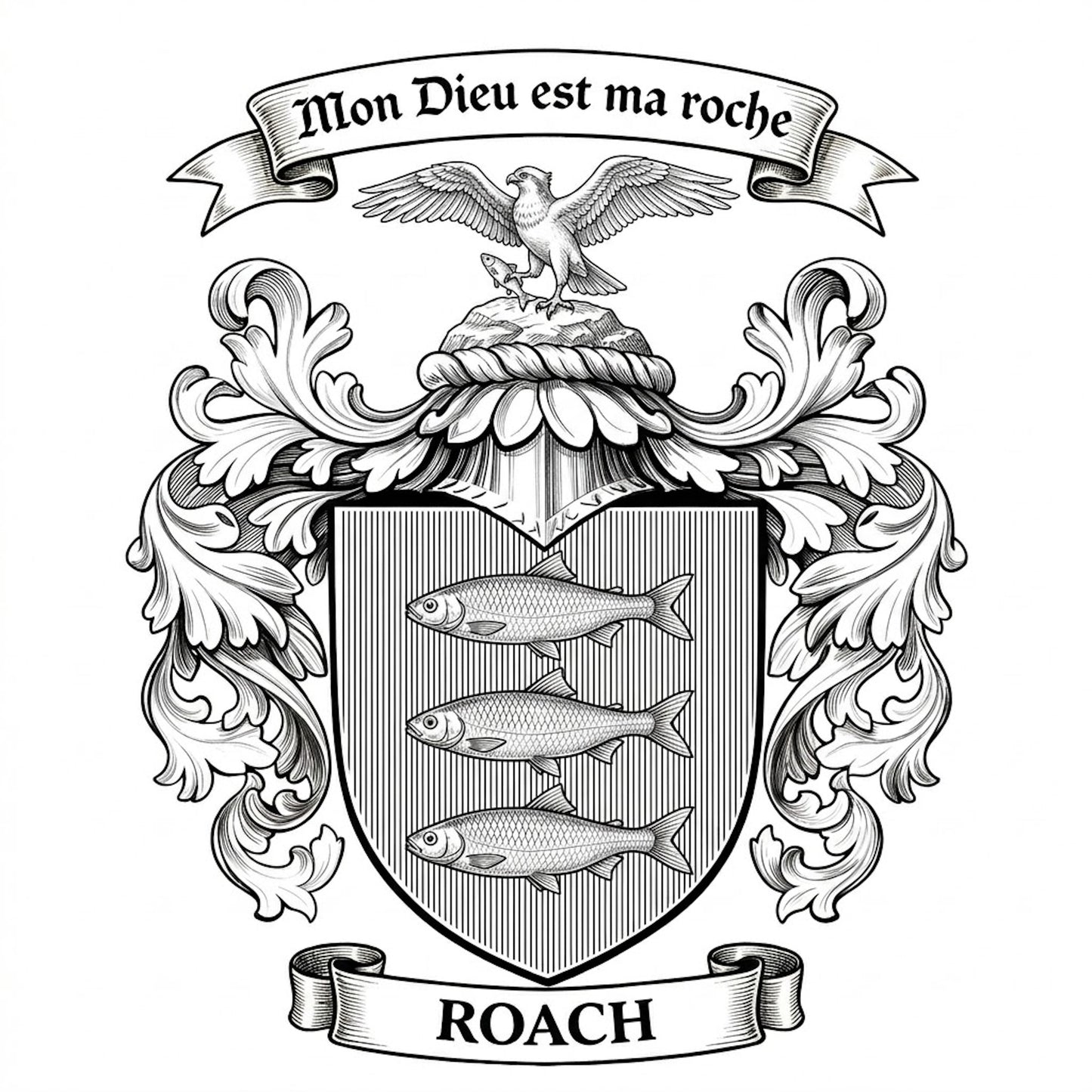 The Roach Family Coat of Arms digital download: Includes Color PNG, B&W PNG, and SVG vector files