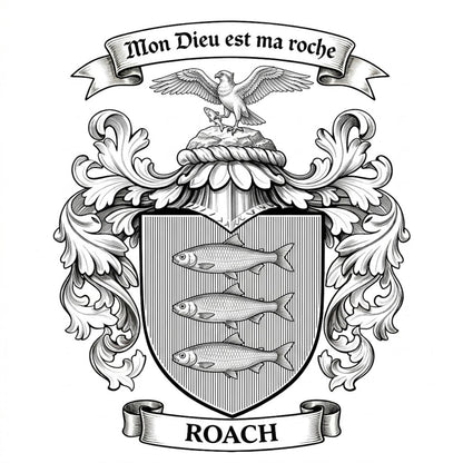 The Roach Family Coat of Arms digital download: Includes Color PNG, B&W PNG, and SVG vector files