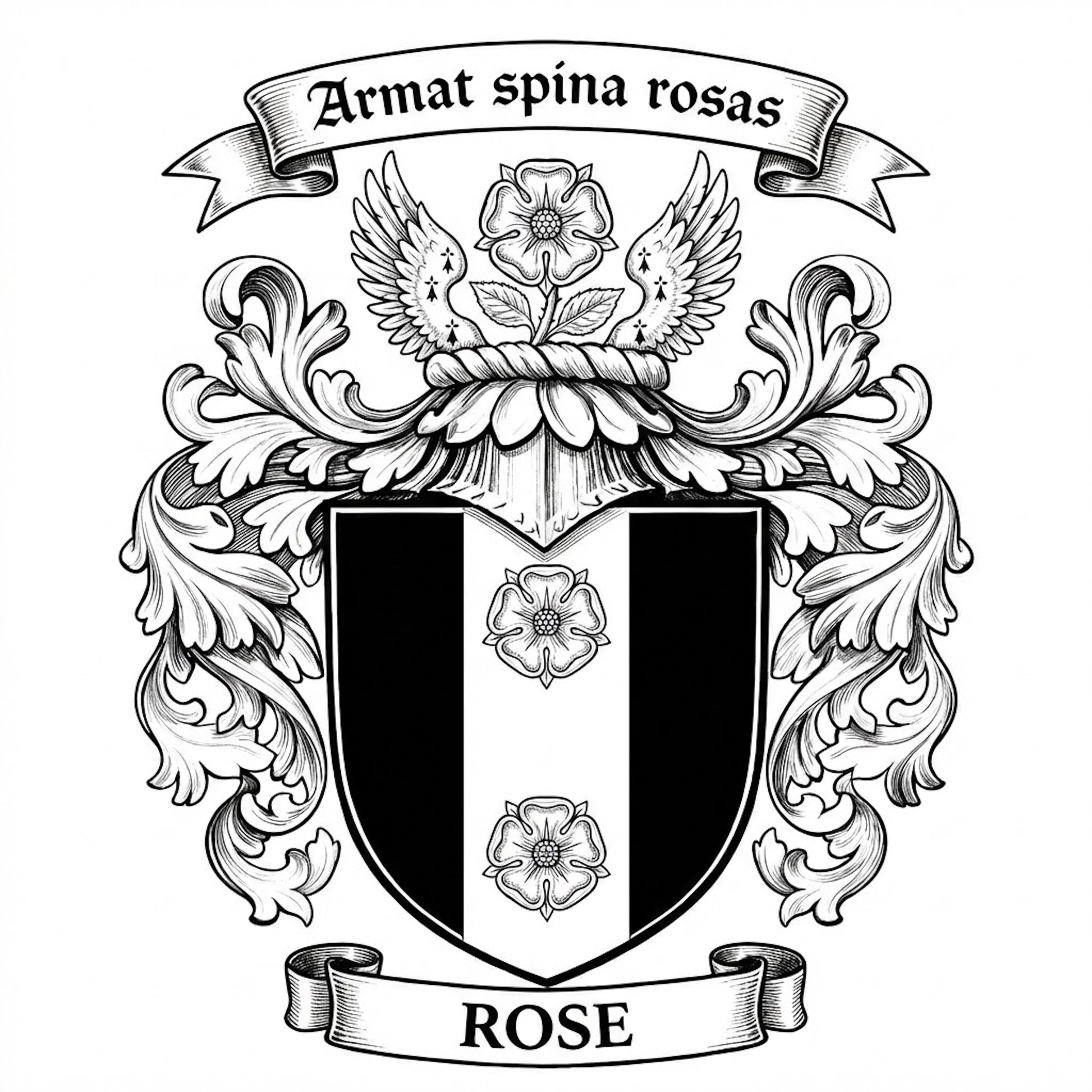 The Rose Family Coat of Arms digital download: Includes Color PNG, B&W PNG, and SVG vector files