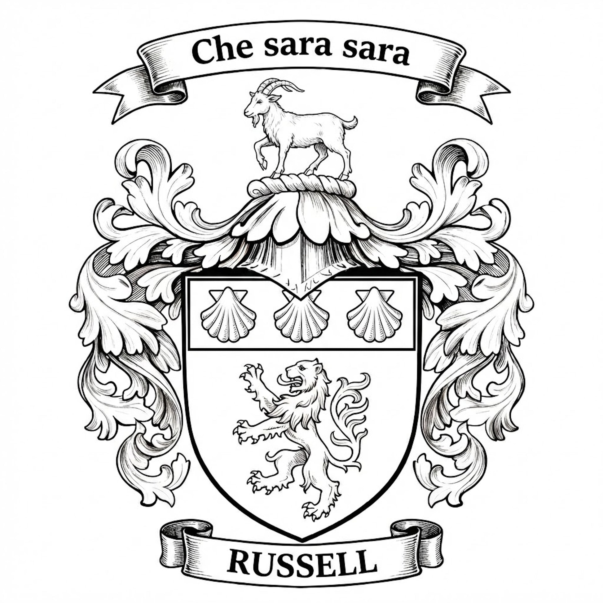 The Russell Family Coat of Arms digital download: Includes Color PNG, B&W PNG, and SVG vector files