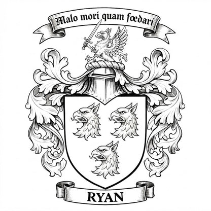 The Ryan Family Coat of Arms digital download: Includes Color PNG, B&W PNG, and SVG vector files
