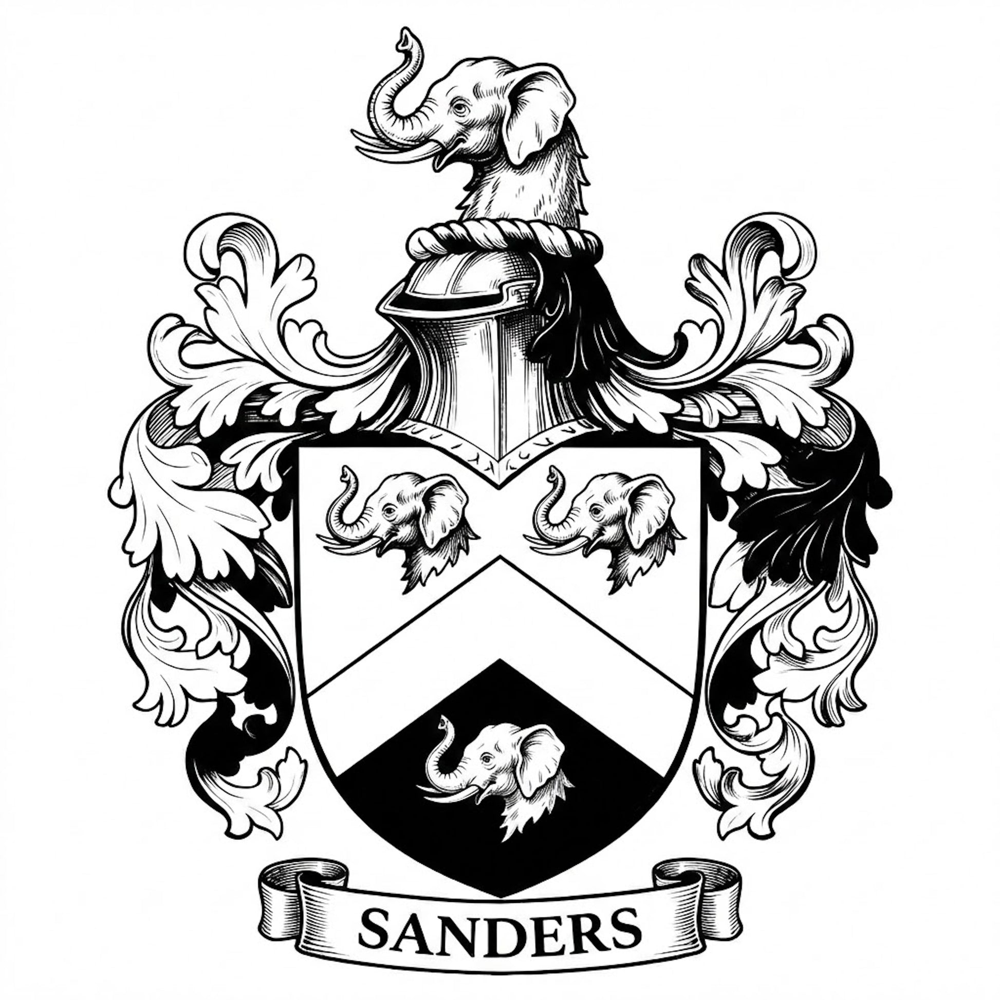 The Sanders Family Coat of Arms digital download: Includes Color PNG, B&W PNG, and SVG vector files