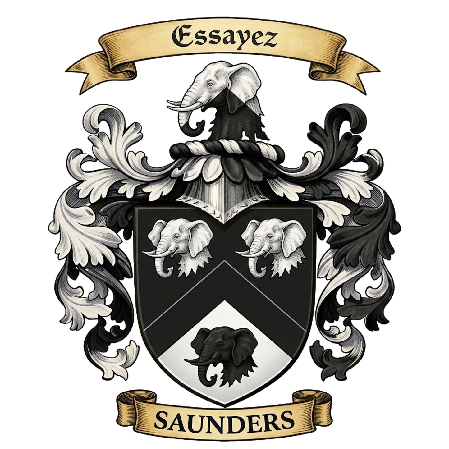 The Saunders Family Coat of Arms digital download: Includes Color PNG, B&W PNG, and SVG vector files