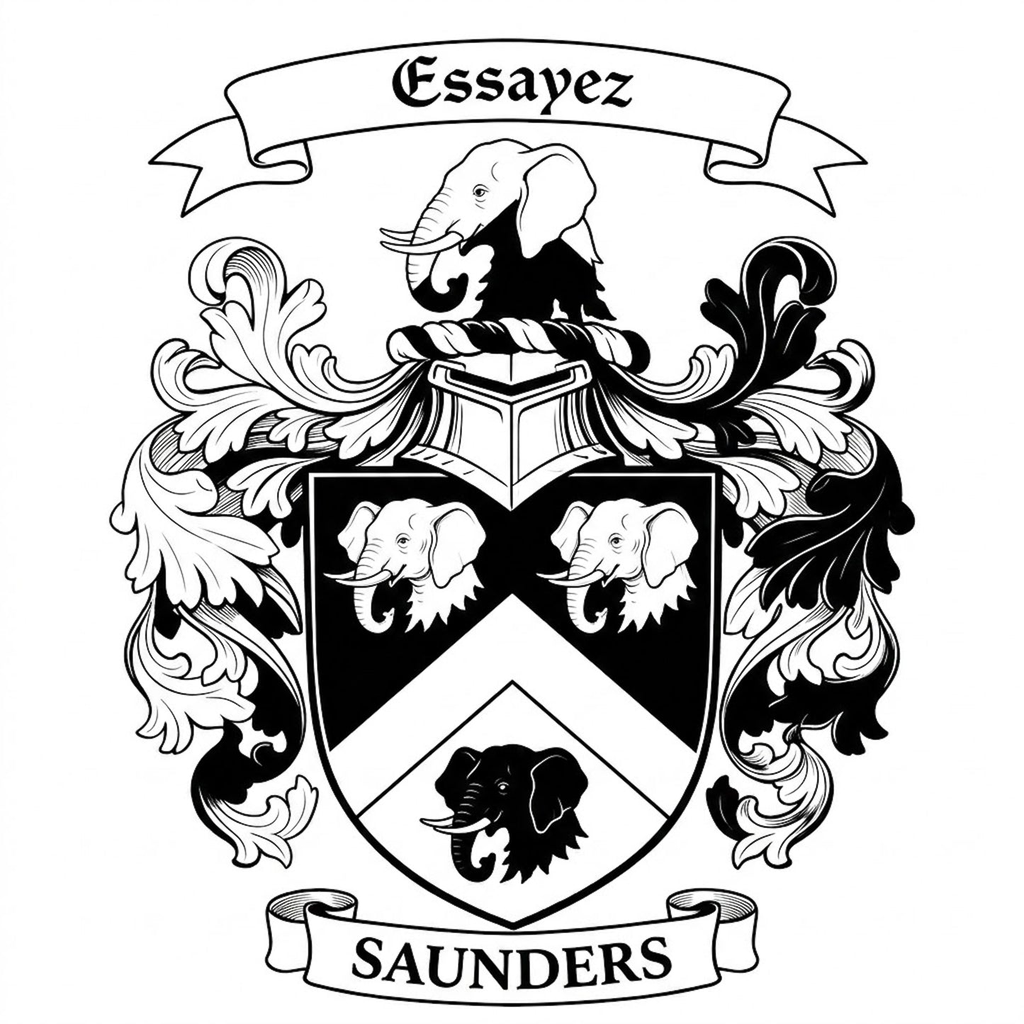 The Saunders Family Coat of Arms digital download: Includes Color PNG, B&W PNG, and SVG vector files