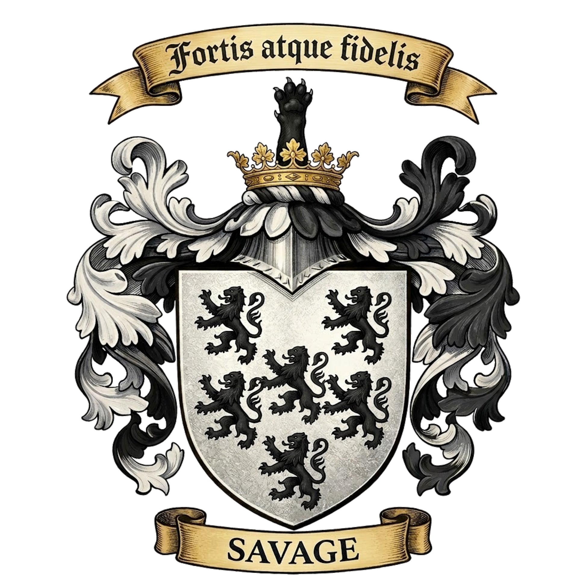 The Savage Family Coat of Arms digital download: Includes Color PNG, B&W PNG, and SVG vector files