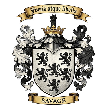 The Savage Family Coat of Arms digital download: Includes Color PNG, B&W PNG, and SVG vector files