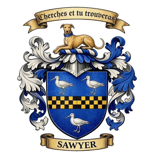 The Sawyer Family Coat of Arms digital download: Includes Color PNG, B&W PNG, and SVG vector files