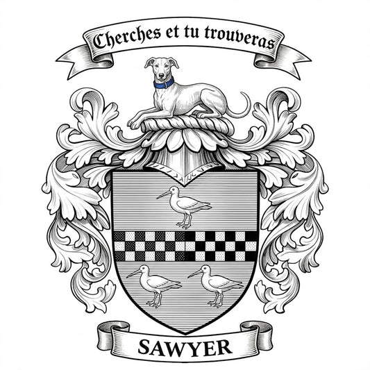 The Sawyer Family Coat of Arms digital download: Includes Color PNG, B&W PNG, and SVG vector files