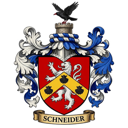 The Schneider Family Coat of Arms digital download: Includes Color PNG, B&W PNG, and SVG vector files