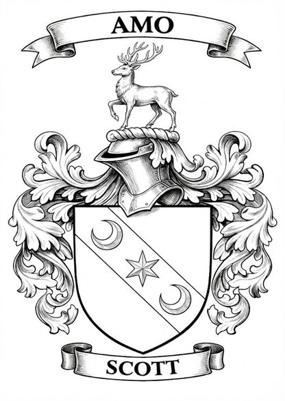The Scott Family Coat of Arms digital download: Includes Color PNG, B&W PNG, and SVG vector files