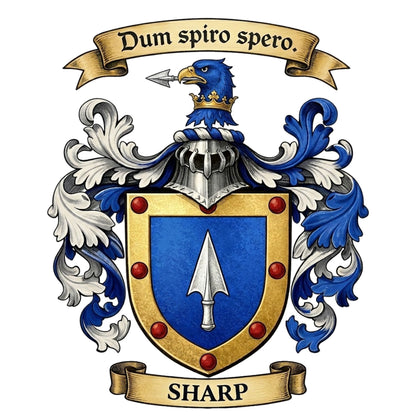 The Sharp Family Coat of Arms digital download: Includes Color PNG, B&W PNG, and SVG vector files