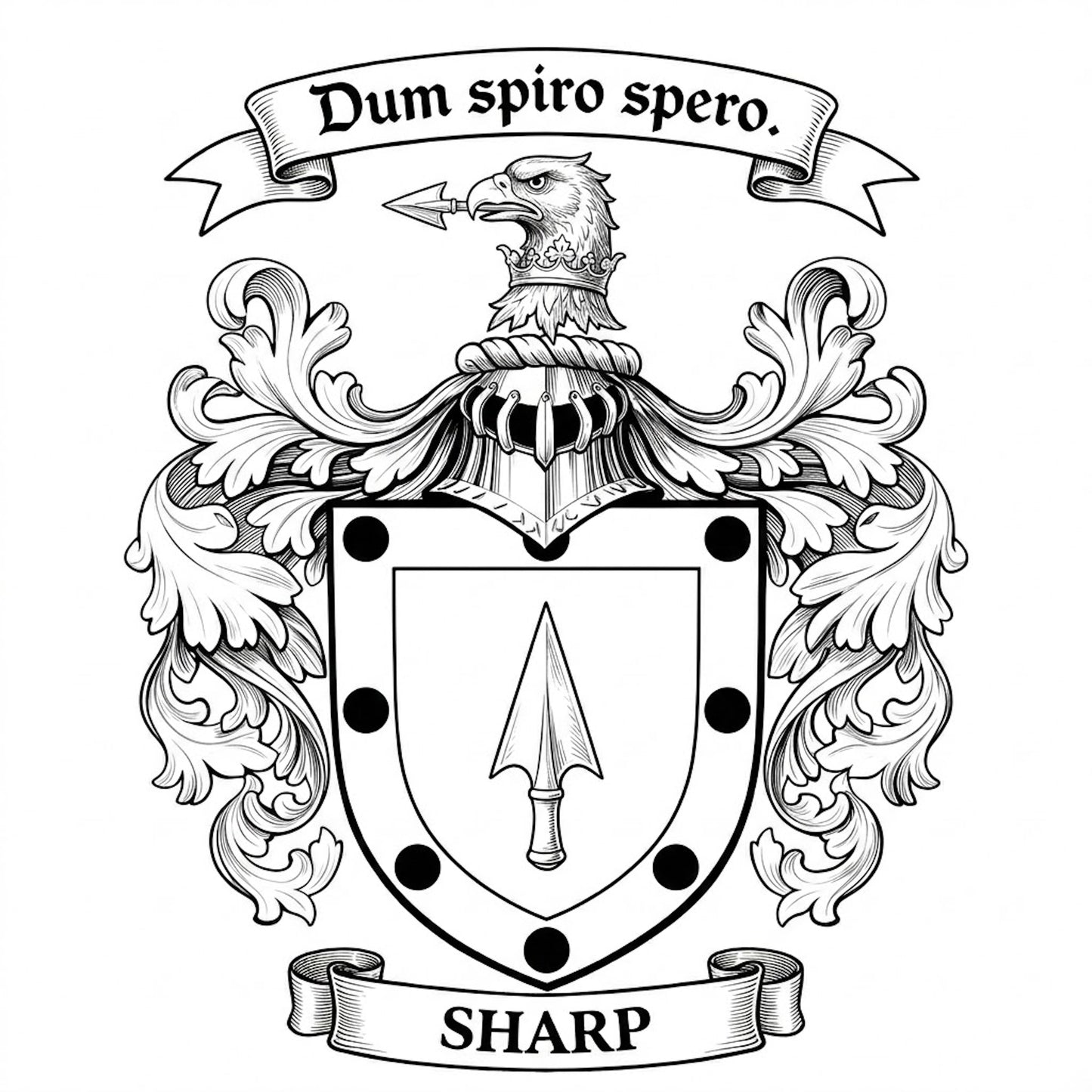 The Sharp Family Coat of Arms digital download: Includes Color PNG, B&W PNG, and SVG vector files