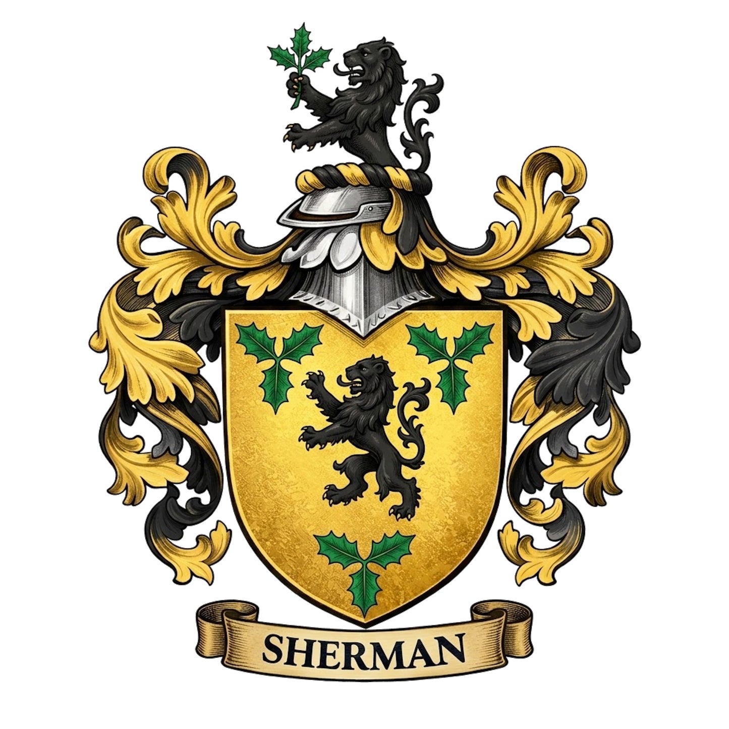 The Sherman Family Coat of Arms digital download: Includes Color PNG, B&W PNG, and SVG vector files