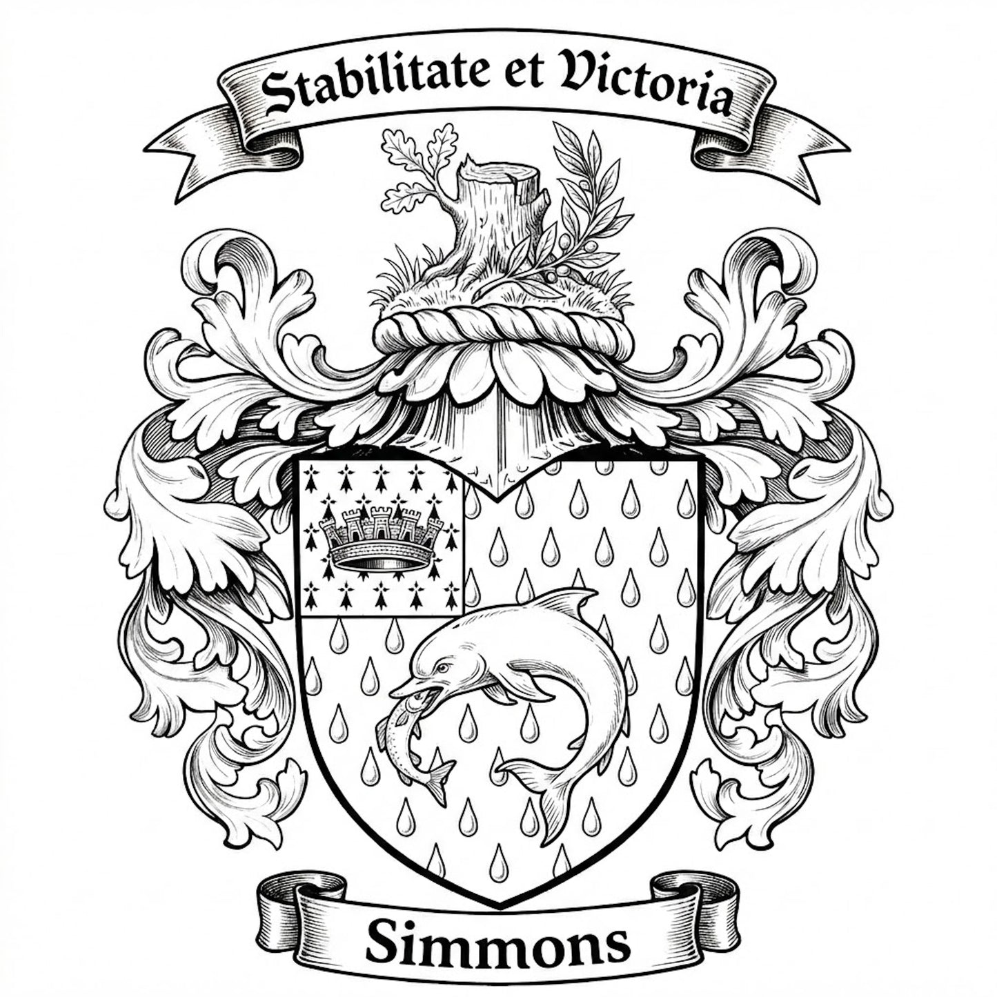 The Simmons Family Coat of Arms digital download: Includes Color PNG, B&W PNG, and SVG vector files