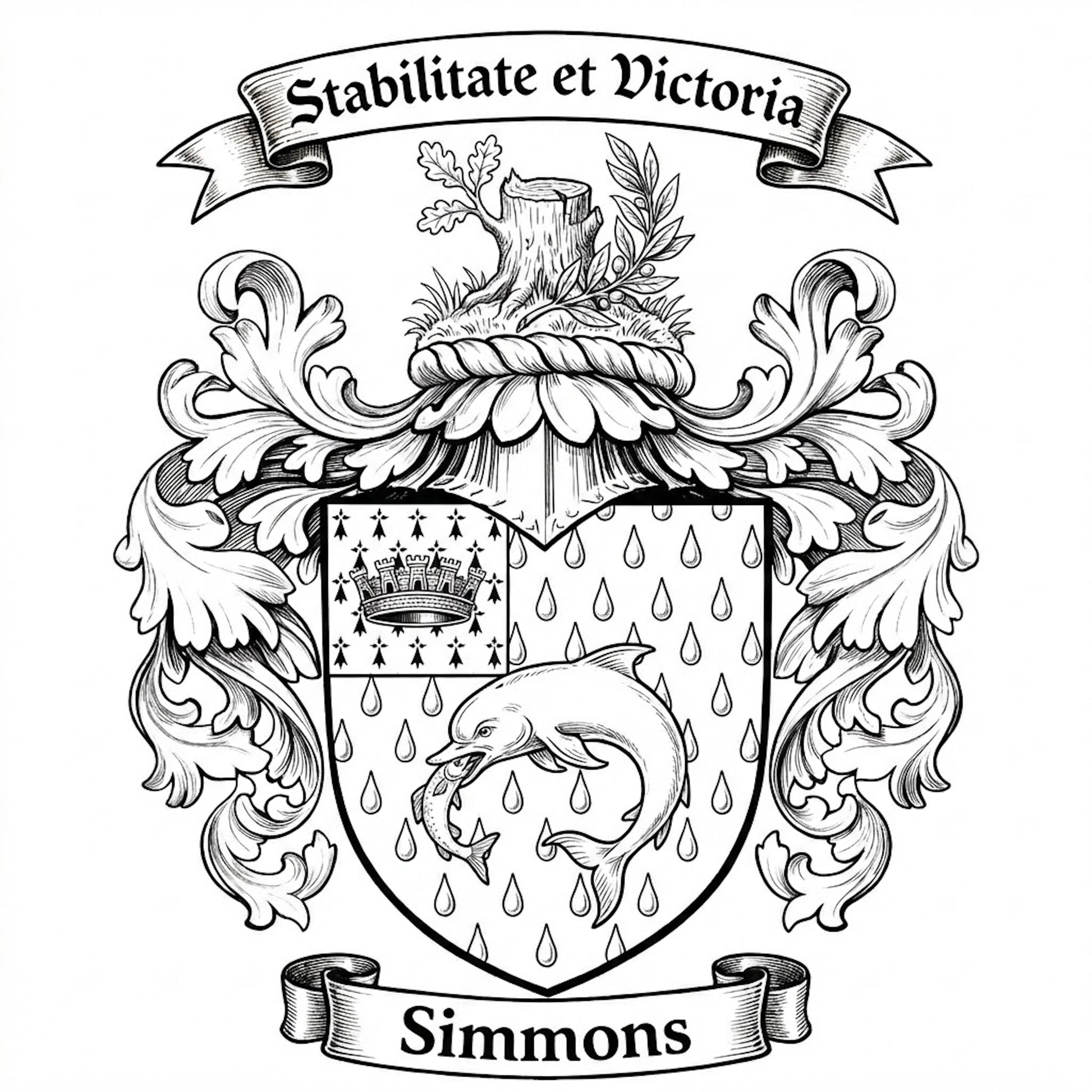 The Simmons Family Coat of Arms digital download: Includes Color PNG, B&W PNG, and SVG vector files