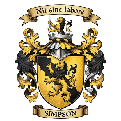 The Simpson Family Coat of Arms digital download: Includes Color PNG, B&W PNG, and SVG vector files